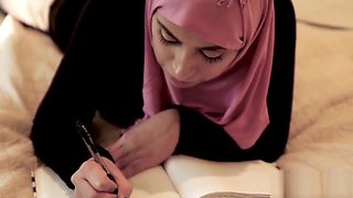 Daughter In Hijab Rides Daddy S Rock White Cock- Ella Knox