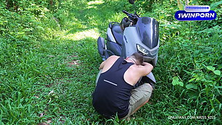 First Ride on Motorbike with Stranger and Hard Fucking in the Jungle