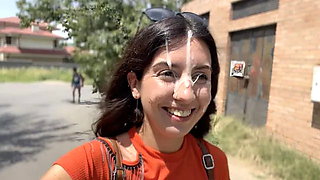 Crazy Girl Sucking Dick in the Bushes - Huge Facial Public Cumwalk