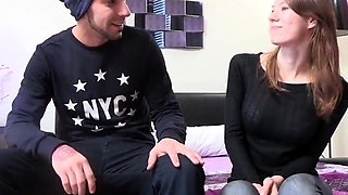 TEEN BRUNETTE GETS HER SHAVED CUNT FUCKED