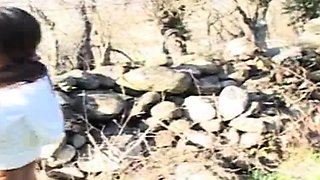 Lupe goes solo outdoors on the grass