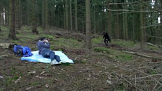 Wild Outdoor DP with Inked Brunette MILF - Rough Forest Fuck
