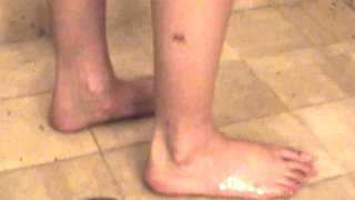 Hot brunette foot fetish play