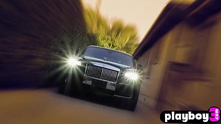 Exciting big boobs babes washing luxurious car