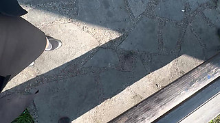 Sexy Hot Stepmom Is Horny and Caresses Herself on a Park Bench