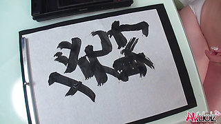Japanese woman Renka Shimizu sucks cock while writing on paper,uncensored.