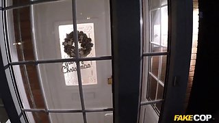 Cop fucks camera chick in front of her christmas tree - faux cop