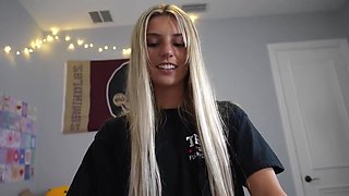 18 Year Old College Girl Gives Head On Her Roommates Bed!!