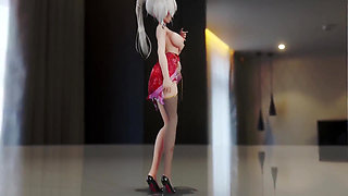 Chocolate Cream Cheongsam Black Stockings Red-soled High Heels