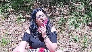 Hot Wife Masturbate with Dildo Outdoors