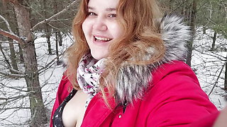 Young chubby Clarice sucks horny dick in the woods, lots of cum on her pretty face and tits