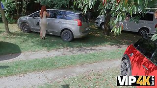 Vip4k. red head likes getting her vagina tongued in the car