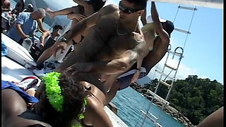 Girls go crazy on a big summer boat party