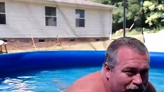 Bearded Daddy Plays Naked by the Pool