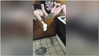 Teen 18+ Cucumber Masturbation In Sorority Kitchen After Watching