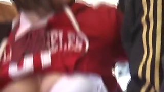 White school college girl in uniform groped in bus public