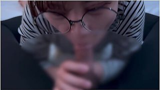 Glasses Girl Gets Caught By The Smell Of Dick And Sucks Up A Lot Of Sperm