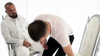 Innocent twink is seduced by suited DILF