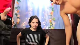 Horny teen latina suck two cocks and get spit roasted live a