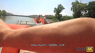 Hunt4k. hunter nails chesty lady in the middle of the public park