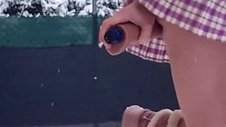 Perverted Young Slut Masturbates in the Garden with Ice