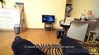 Mature4k. mature maid with short haircut is carnal with fellow before leaving