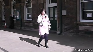 Chubby woman picked up and fucked from behind