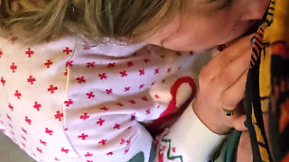 Deep throating his cock before shopping