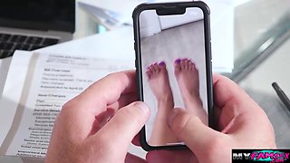 My stepdaughter gives me a foot job and fucks her