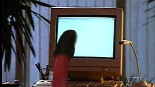 Brunette in red sexy lingerie gives a deep blowjob and receives a shower of cum in face