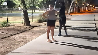 Thick BBW wife strips in public park and role play with hus! BadBlondieMonroe