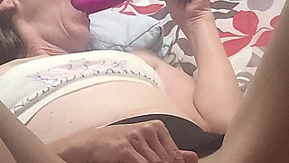 Masturbating in Sheer Pantyhose with a Dildo