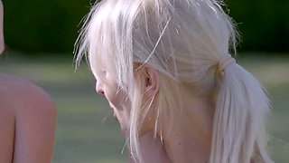 Blonde MILF babe outdoors sucks and fucks hot cock stud