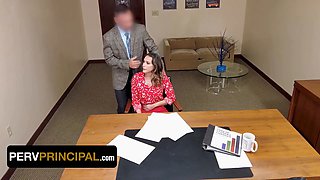 Soccer step-soccer-mom saves her prankster stepson from expulsion by munching on the principals knob