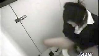 Japanese gal gets her hairy pussy spied by voyeur toilet cam