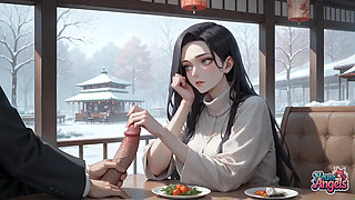 Sexy, Dirty Seduction in a Snowy Caf with Kimono Cream Drip - Horny, Hardcore Porn!