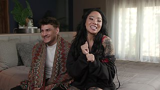 Girlfriends sharing cock in amazing interracial sex