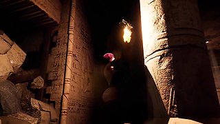 Lara cosplays as Tifa. A super-naughty stone statue's monstrous schlong pummels her taut poon rock-hard.