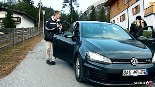 German blonde Mature Julia Pink suck cock and get cum on Tits at real User Date with normal Boy