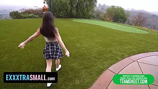 Small daughter-in-law struggles to put her stepdaddy's large cock in her little facehole - teamskeet