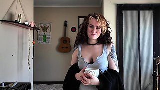 Turned on mature lady masturbating with panties and toys