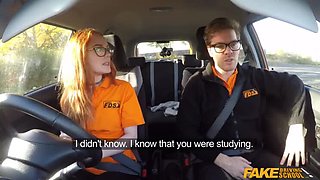 Fake Driving Instructor Bangs His Adorable Redhead Teen Pupil in the Car, Giving Her a Creampie