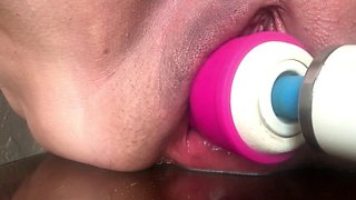 Extreme closeup of fisted labia after bbc creampie