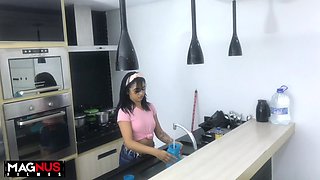 Cleaning Lady Sucked My Dick in the Kitchen