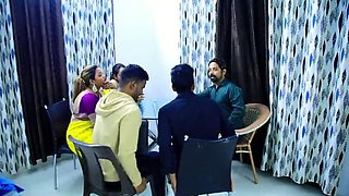 Desi Office Orgy with Indian Bhabhi and Teen Girls - Anal, Blowjob & Doggy Style Group Sex