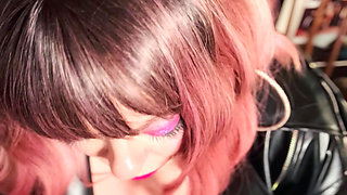 Hot Wife Tina Snua Goes Braless Under A Leather Jacket & Smokes A Cigarette - Snap Inhales OMI OME Drifting Smoke Rings