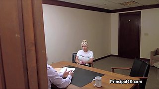 Bikini milf blows head teacher at his office