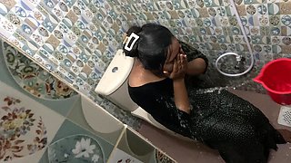 At Home Alone, Devor and Bhabi Take a Bath and Fuck Together in the Bathroom,