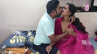 Chubby man and his wife are making love in the bedroom