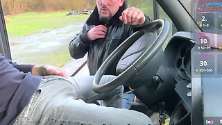 Truck Door Open , My Big Bulge Attracts Two Horny Guys